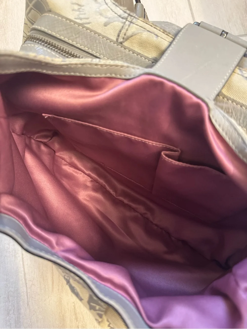 Coach Gray & Cream Signature Canvas Shoulder Bag PINK Lined